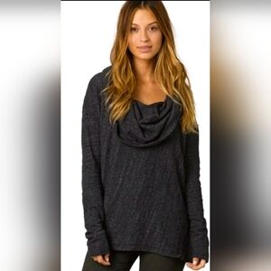 prAna Cowl Neck Large Knit Top Charcoal Gray -side tab